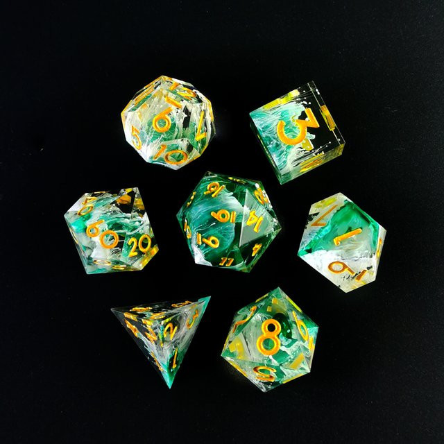 Dungeons & Dragons Würfelset, 7-teiliges Set, transparent, grün, Kunstharz - Bild 1