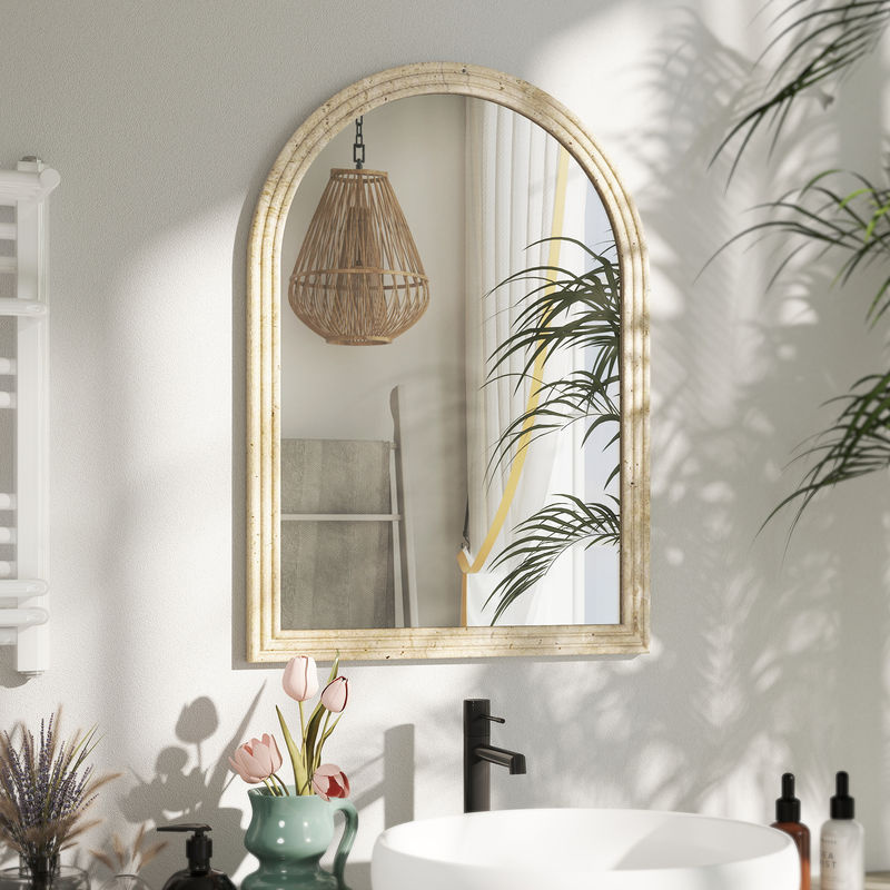 HOMCOM Wandspiegel Bogenförmig in Beige mit Kunststoffrahmen für Badezimmer, Schlafzimmer und Wohnzimmer, B/H: 50 x 70 cm - Bild 2