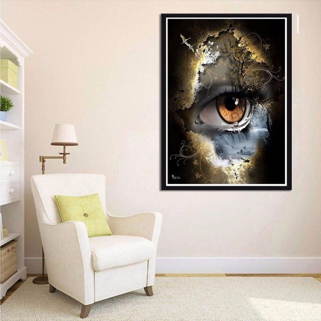 FIYO Diamant-Gemälde Set mit geheimnisvollem Auge in Grau und Multicolour, Abstraktes Mosaik-Stickerei-Set für Erwachsene, Breite: 20 cm, Höhe: 30 cm - Bild 1