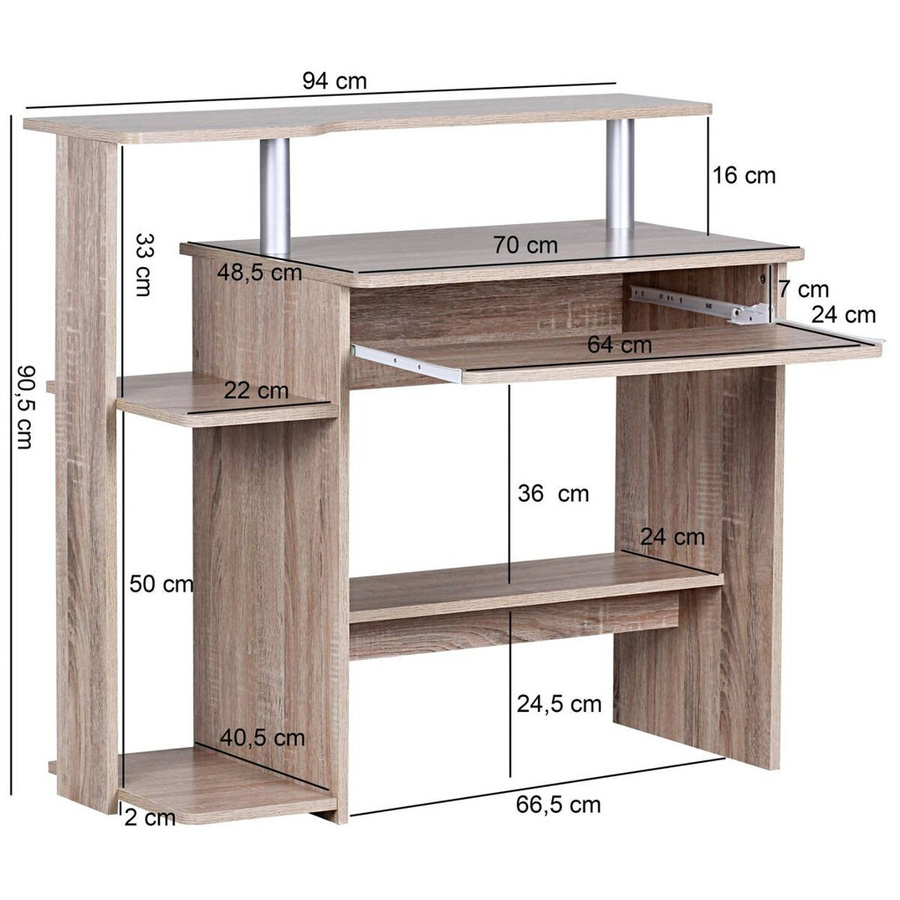 Wohnling Computertisch Eiche Sonoma Nachbildung, Farbe Beige/Braun, B/H/T: 94 x 90,5 x 48,5 cm - Bild 3