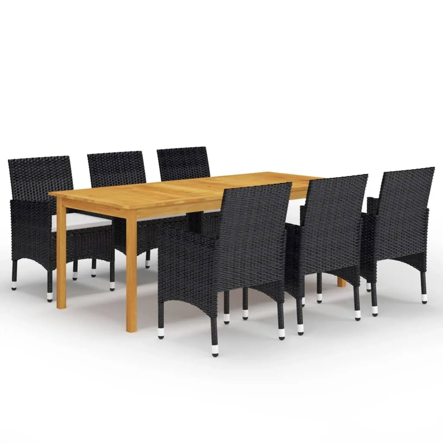 vidaXL 7-tlg Garten-Essgruppe Modell 16 aus Polyrattan und Akazienholz in Schwarz und Weiß - Bild 2