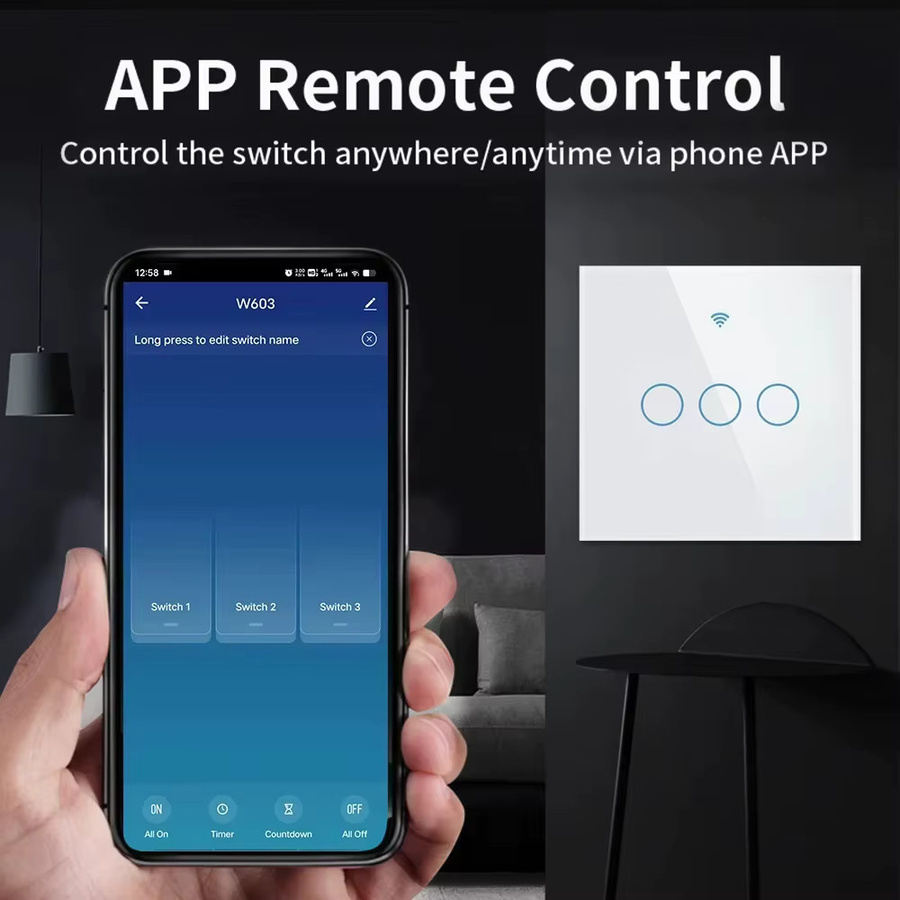AXUS Smart Wand-Glaspanelschalter Weiß mit Tuya WIFI und RF433 zur App- und Sprachsteuerung via Alexa und Google Home - Bild 3