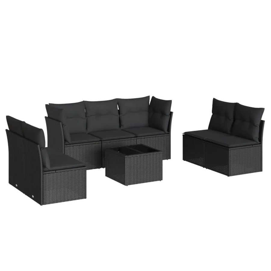 vidaXL 8-tlg Garten-Sofagarnitur in L-Form aus Polyrattan mit Kissen und Tisch, Schwarz - Bild 2
