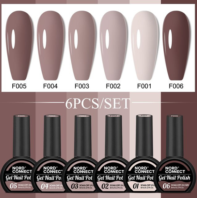 6-teiliges Gel-Nagellack-Set, Braun, Glänzend - Bild 1