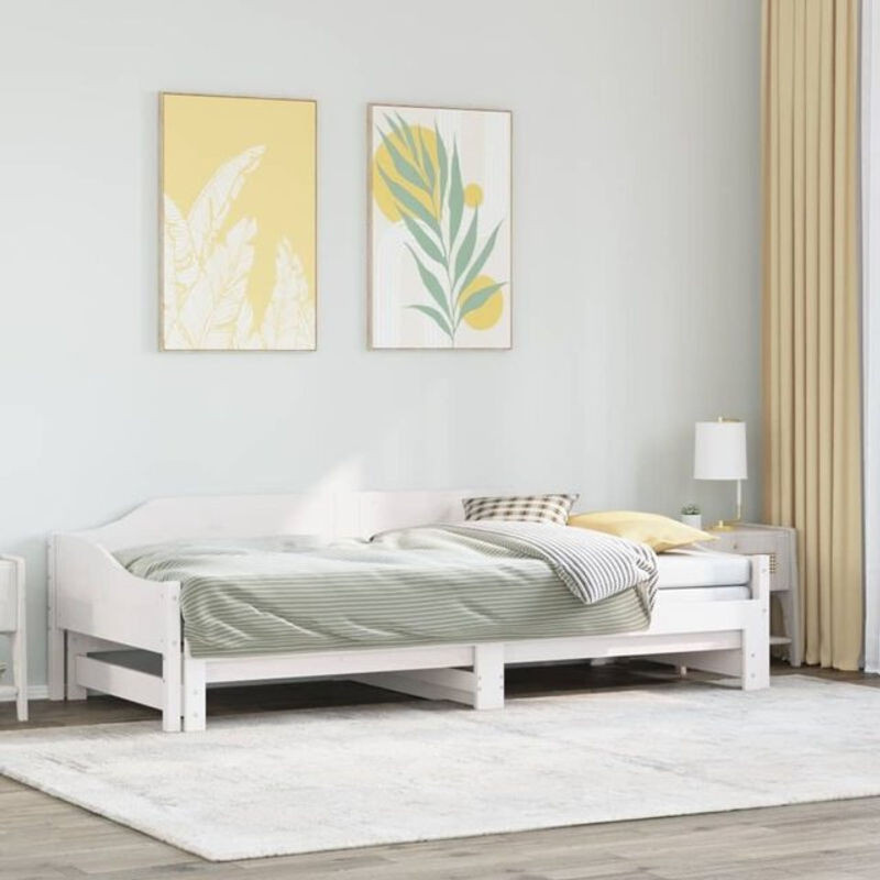 Ausziehbares Tagesbett aus Massivholz Kiefer in Weiß von Vidaxl, B/T: 90 x 190 cm - Bild 1