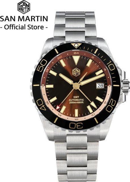 San Martin Armbanduhr GMT, Automatik, Edelstahl, 39 mm, Herren, Grün - Bild 1