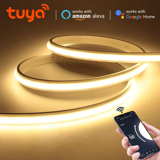 Tuya Smart Life WLAN COB LED-Lichtleiste Gyarfas, dimmbar, weiß, 24V, selbstklebend, kompatibel mit Amazon Alexa und Google Assistant - Bild 1