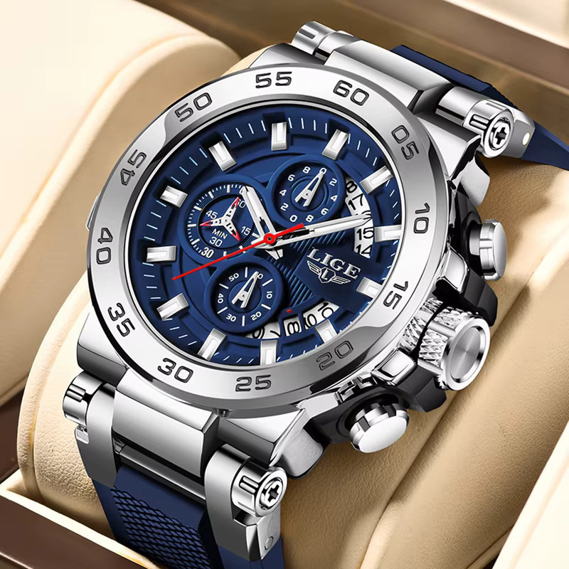 LIGE Digitaluhr, Chronograph, Quarz, Schwarz, Silikon, Herren - Bild 5