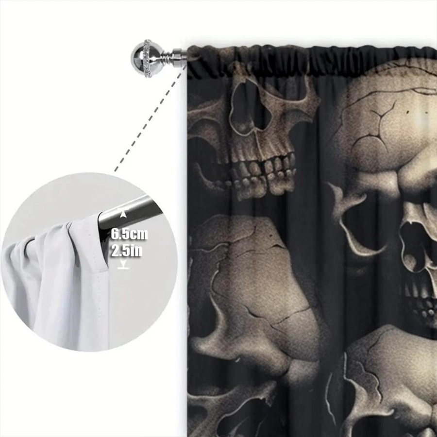 2er-Set Totenkopf Vorhang von Household supplies MH in Schwarz, semi-transparent mit Stangentasche, Breite: 52,5 cm, Höhe: 116 cm - Bild 3