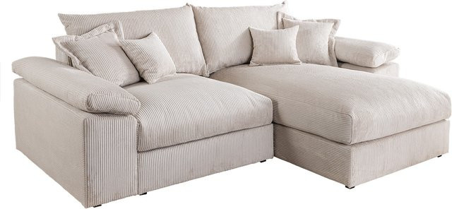 Riess-Ambiente Design Ecksofa Atmosphere XL in Champagner Beige mit Cord-Bezug und Federkern inklusive Kissen, Breite: 245 cm - Bild 1