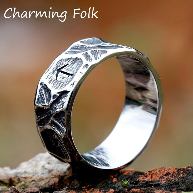 Charming Folk Wikinger Runen Ring, Edelstahl, Silber, Unisex - Bild 1