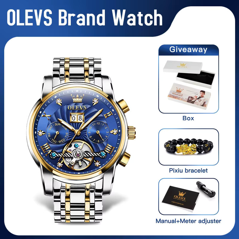 OLEVS Armbanduhr, Automatik, Edelstahl, Blau, Herren - Bild 2