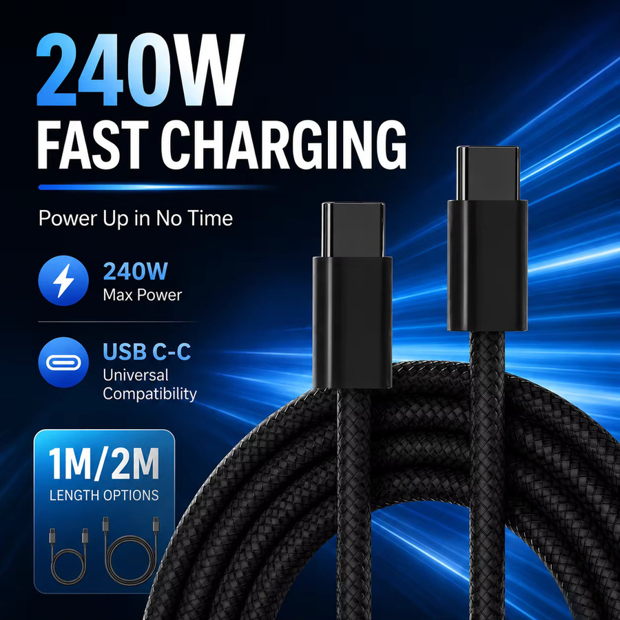 USB-C zu USB-C Kabel 240W PD 3.1 Schnellladekabel mit Hochgeschwindigkeits-Datenübertragung aus Nylon, Farbe: Weiß - Bild 3