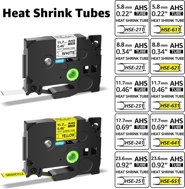 Schrumpfschlauch Etikettenbänder kompatibel für Brother P-touch Hse-231 Hse-221 211 241 251 Hse 611 631 621 in Schwarz und Gelb - Bild 1