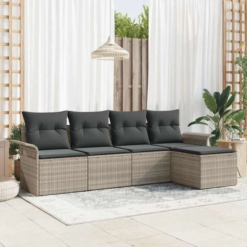 vidaxl Garten-Sofa-Set mit 5 Teilen aus Poly-Rattan in Hellgrau - Bild 1