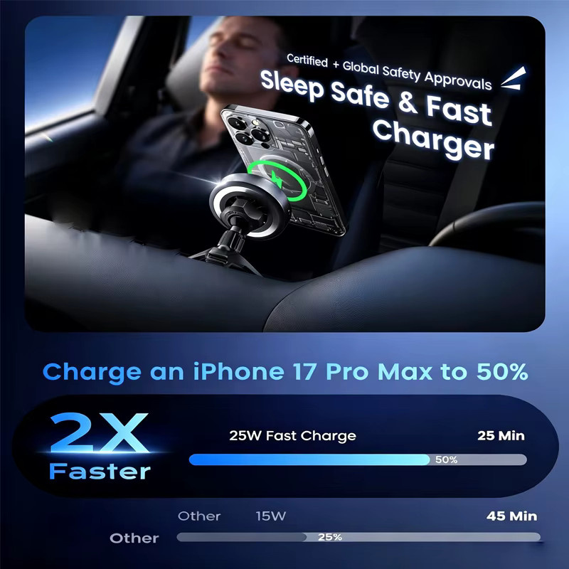 UYUXIO Magnetisches 25W Kabelloses Auto-Ladegerät in Schwarz für iPhone 17 16 15 14 13 12 Pro Max Plus als Auto-Lüftungshalterung - Bild 3