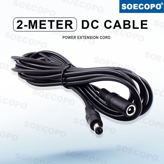 SOECOPO DC-Stromverlängerungskabel in Schwarz, 2 Meter Länge für Solarmodule, IP-Kameras, CCTV, LED-Schilder und Router - Bild 1