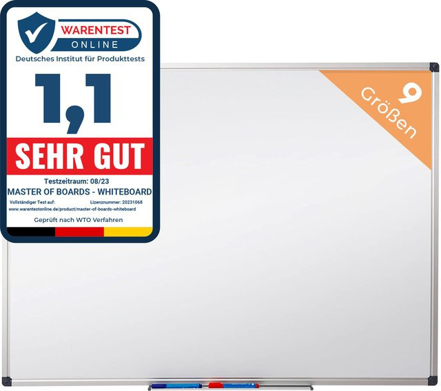 Magnetisches Whiteboard von FLOORDIREKT in Weiß mit Aluminiumrahmen und Stiftablage - Bild 1