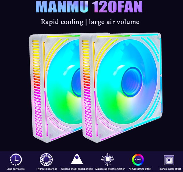 MANMU RGB Gehäuselüfter für PC mit PWM und SYNC, 120 mm - Bild 1