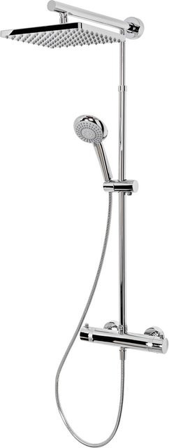 Schulte Duschsystem Rain mit Thermostat und Handbrause in Chrom mit eckigem Duschkopf und Massagefunktion - Bild 1