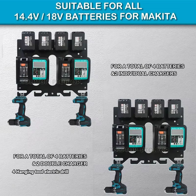 Makita Ladegeräthalter Wandhalterung für 4 Batterien 14,4V/18V DC18RD DC18RC in Schwarz - Bild 5