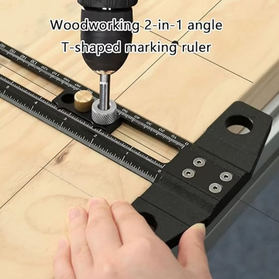 JIGHOLE Multifunktionale Dübellehre mit Bohrhülsen und Kreuzlinien-Puanlineal zur 2-in-1-Bohrpositionierung und als verstellbares Markierungsquadrat - Bild 6