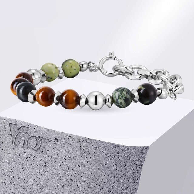 VNOX Naturstein-Armband, Edelstahl, Silber, Herren - Bild 1