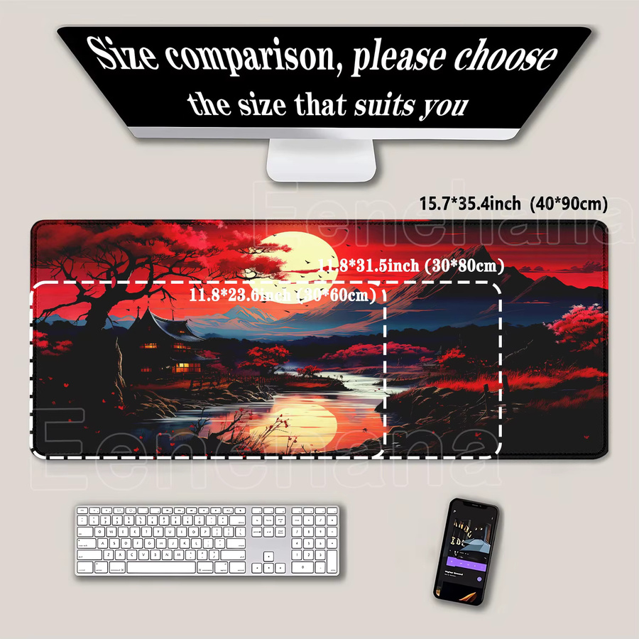 Eenehana Mauspad mit Kunstlandschaft Sonnenuntergang in Rot und Schwarz - Bild 2