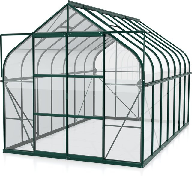 Vitavia Gewächshaus Dione 11500 in Smaragdgrün mit Stahlfundamentrahmen, Dachfenster, Regenrinne und Doppelschiebetür, 11,5 m² - Bild 1