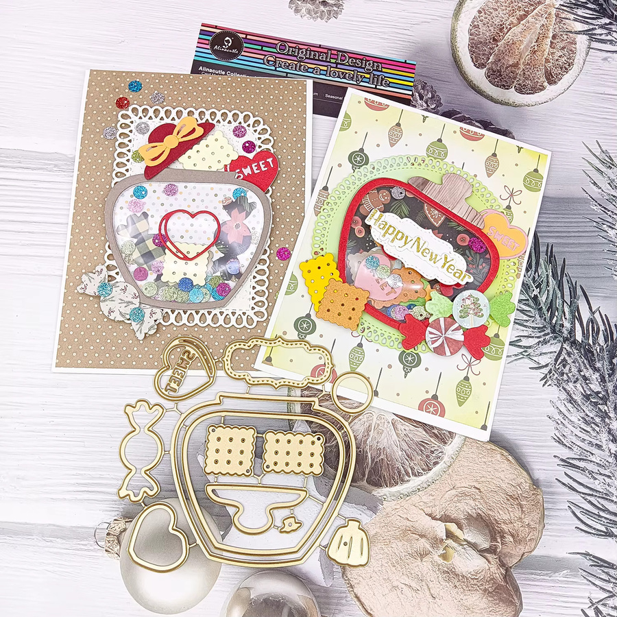 Alinacutle Bonbonglas Metall Stanzform in Gold für Scrapbooking und DIY-Bastelarbeiten - Bild 1