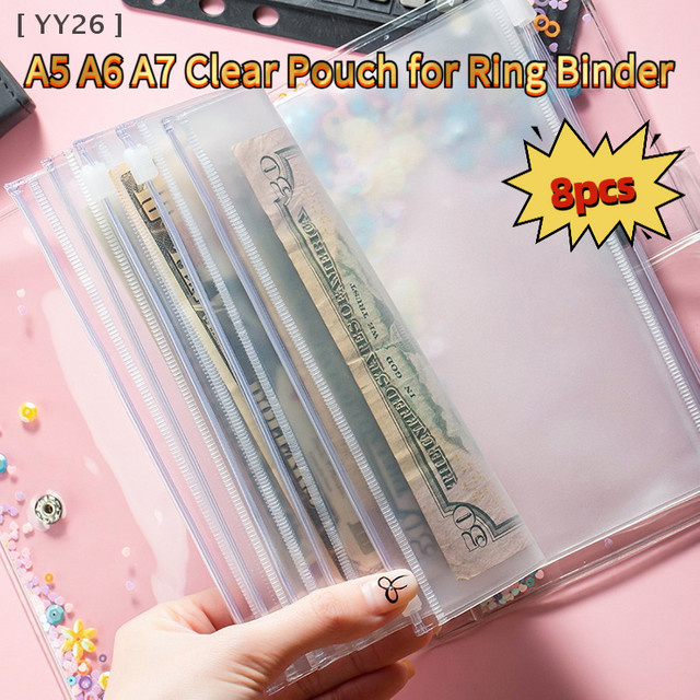 8-teiliges Set transparente PVC-Reißverschlusstaschen für A7 Ringbuch-Planer aus Kunststoff - Bild 1