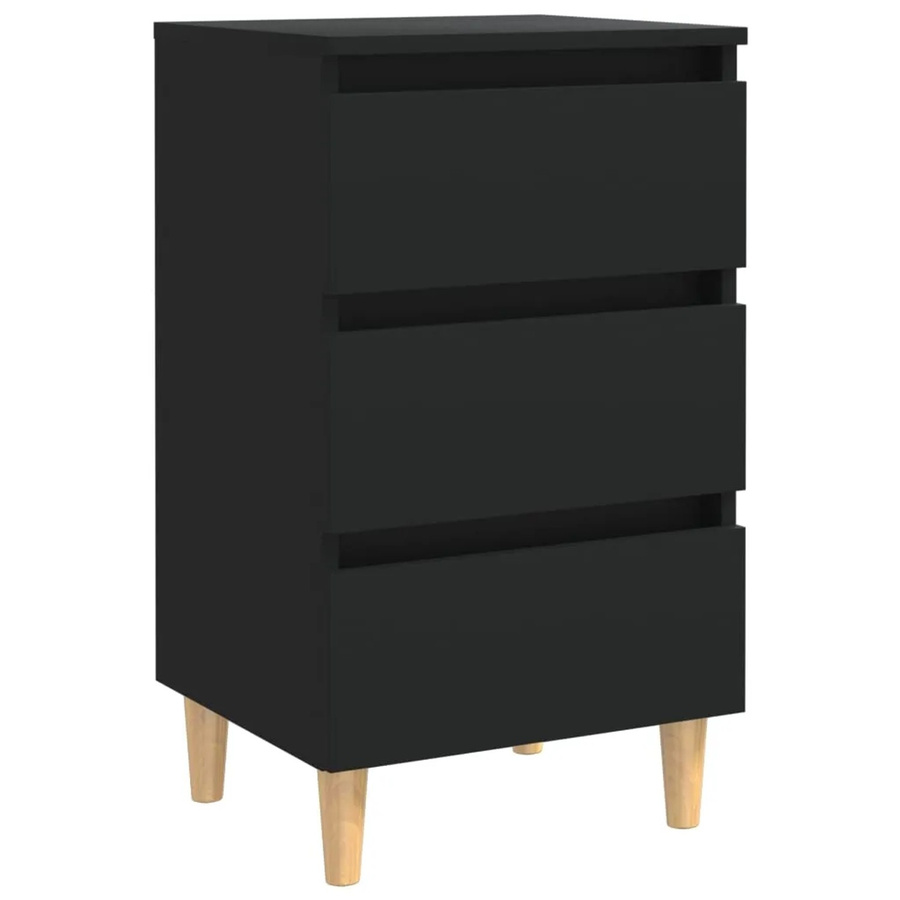 vidaXL Nachttisch in Schwarz mit Massivholzbeinen im skandinavischen Design B/T/H: 40 x 35 x 69 cm - Bild 2