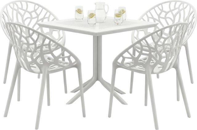 CLP Gartenmöbel-Set Avara in Weiß mit 4 stapelbaren Stühlen, wetterfeste Sitzgruppe aus Kunststoff für Balkon, Terrasse und Garten - Bild 1