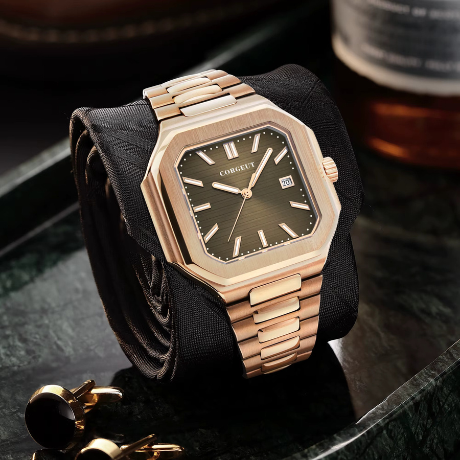 Corgeut Herrenuhr, mechanisch, Edelstahl, Roségold, 44 mm, Blau - Bild 1