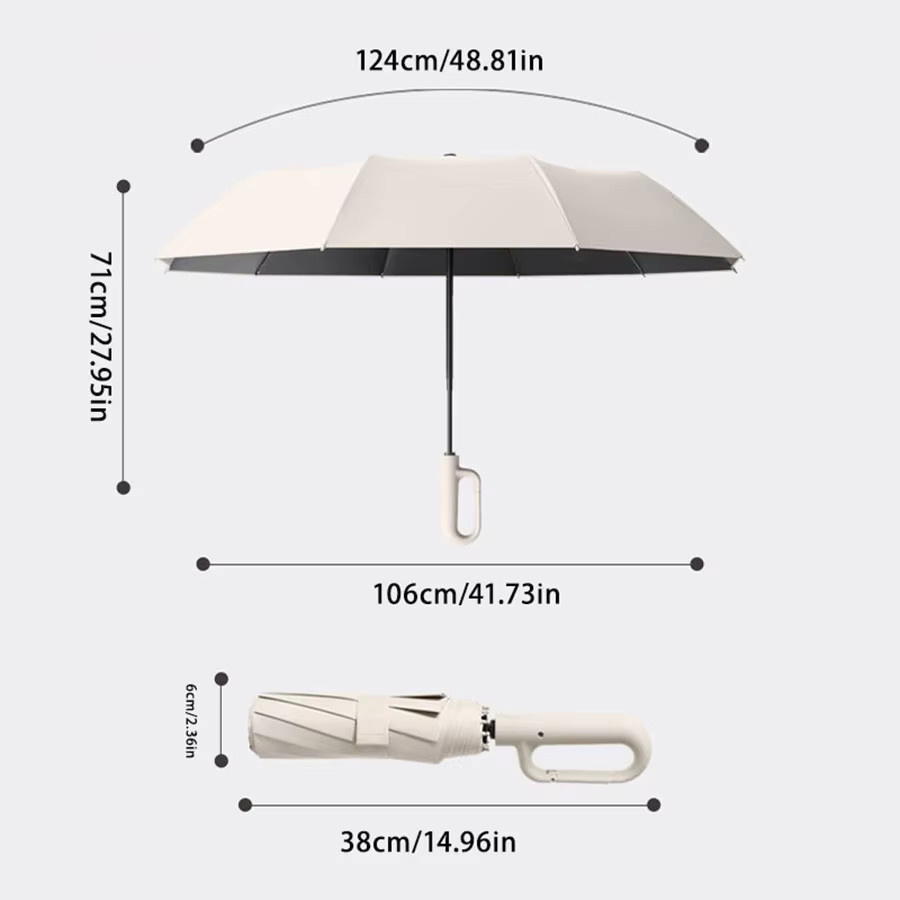 Mustarpicking Vollautomatischer 10-Speichen-Regenschirm mit UV-Schutz und Ringschnalle, windbeständig und faltbar, Schwarz/Grau - Bild 2