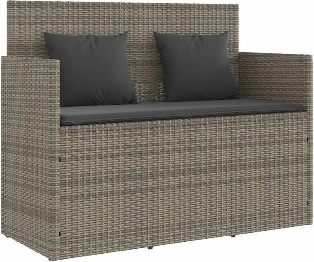 Furnicato Gartenbank aus Poly Rattan mit Armlehnen und Kissen in Grau, B/T/H: 120 x 50 x 90,5 cm - Bild 1
