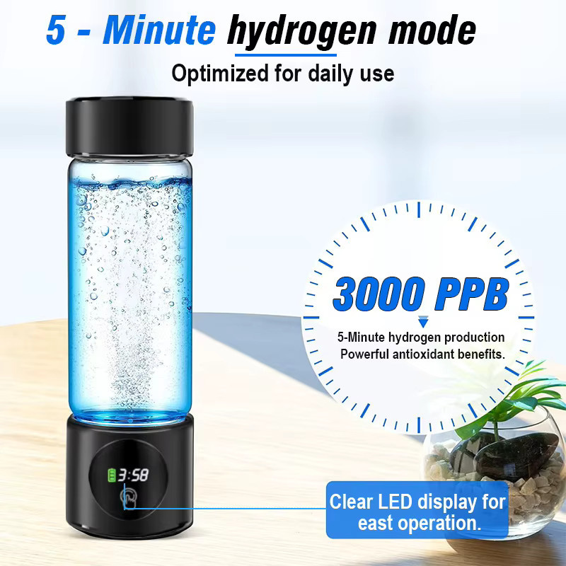 BALASHOV Elektrischer Wasserstoffwasser-Generator mit SPE PEM Doppelkammer-Ionisierer, PPB-Anzeige und Zeitanzeige in Schwarz - Bild 2