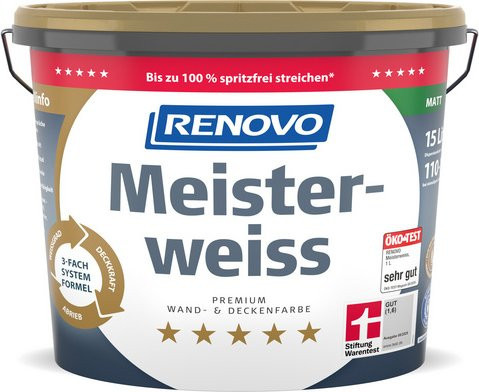 RENOVO Dispersionsfarbe Meisterweiss, matt, weiß, 15 l - Bild 1