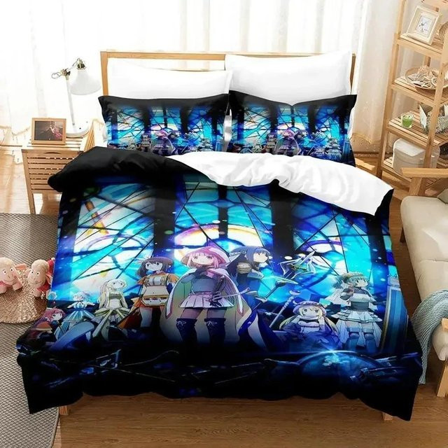 Puella Magi Madoka Magica Bettwäsche Set 3-teilig mit Bettbezug und Kissenbezügen in Blau, 3D Anime Design aus Mikrofaser, B/H: 200 x 200 cm - Bild 1