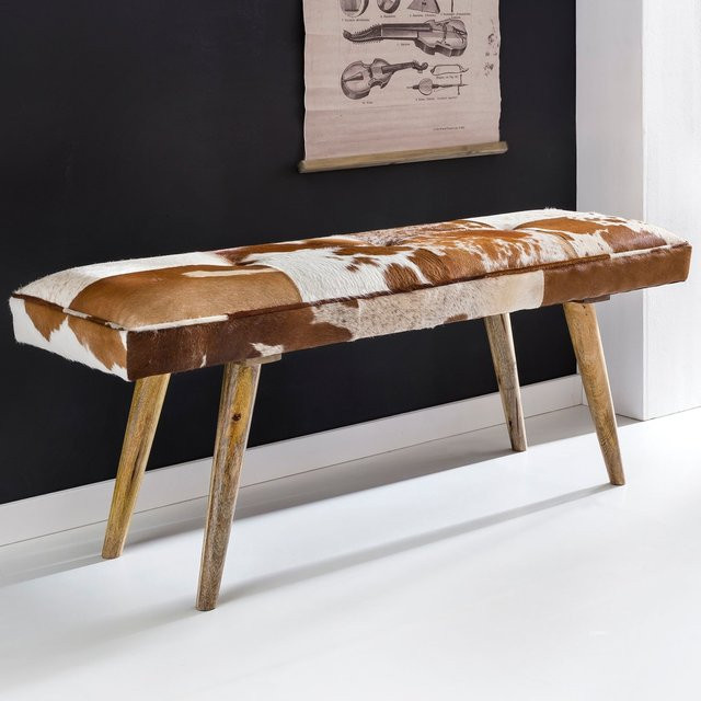 Gepolsterte Sitzbank Finebuy mit Ziegenfell in Multicolor, Design Garderobenbank und Bettbank für Flur und Schlafzimmer, Breite: 120 cm - Bild 1