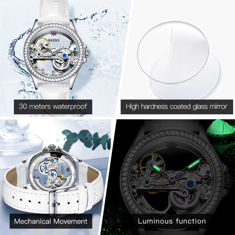 OLEVS Armbanduhr, Automatik, Analoguhr, Edelstahl, Leder, Silber, Unisex - Bild 5