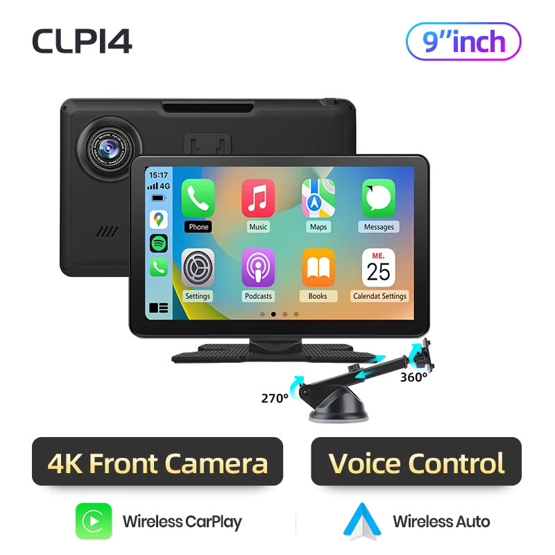 Junsun 9 Zoll Auto Dash Cam mit 4K DVR, Wireless Apple CarPlay und Android Auto, Dual Lens Video Recorder in Schwarz - Bild 6