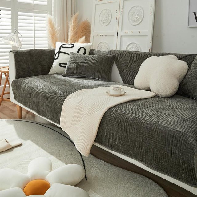 Super Six Universal Sofabezug aus Chenille mit Stickerei in Grau, B/B: 70 x 70 cm - Bild 1