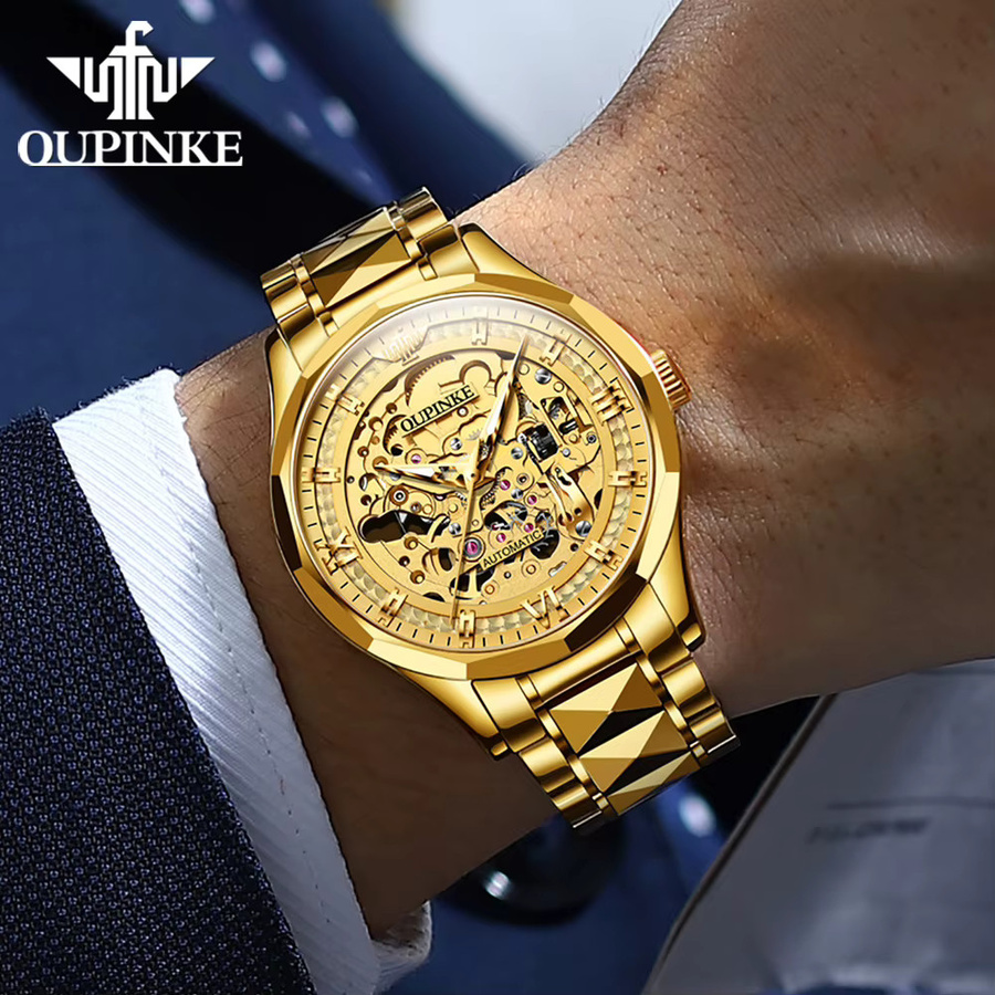 OUPINKE Armbanduhr, Automatik, Edelstahl, Gold, Herren - Bild 3