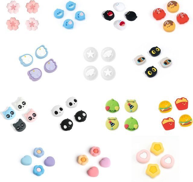 Geekshare Anti-Rutsch-Silikon-Joystick-Kappen mit 16 Designs für Nintendo Switch, OLED und Lite - Bild 1