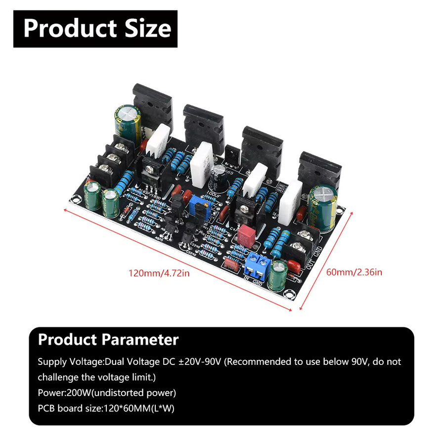 diymore HIFI High Power Audio Verstärker Board mit Lautsprecher-Schutzrelais, 300 W/200 W/100 W, Multicolour - Bild 3