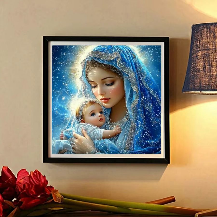 5D Diamant Malerei Kit Potdemiel Mutter Maria und Baby Porträt als Mosaik Strass Wandkunst in Multicolor - Bild 3