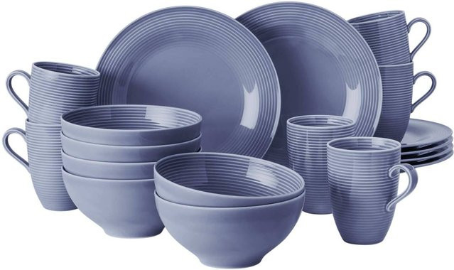 Seltmann Weiden Frühstücks-Set Beat Color Glaze aus Porzellan, 18er Set, Blau gestreift - Bild 1