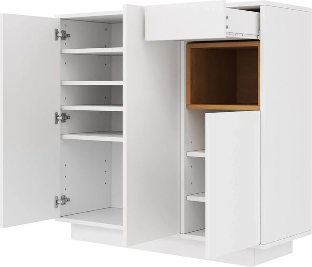 okwish Schuhschrank für den Eingangsbereich in Weiß mit Schubladen und integrierter Beleuchtung, B/T/H: 105 x 39,5 x 100,5 cm - Bild 1