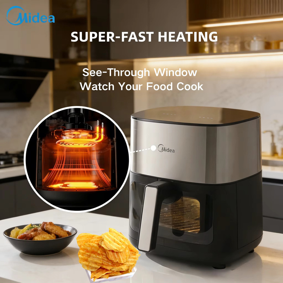Midea Heißluftfritteuse mit digitalem Touchscreen und Sichtfenster, 6,5 l, ölfreies Kochen - Bild 3